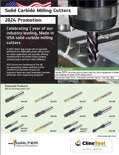 Walter Solid Carbide Milling Cutter Promotion - expires 7/31/24