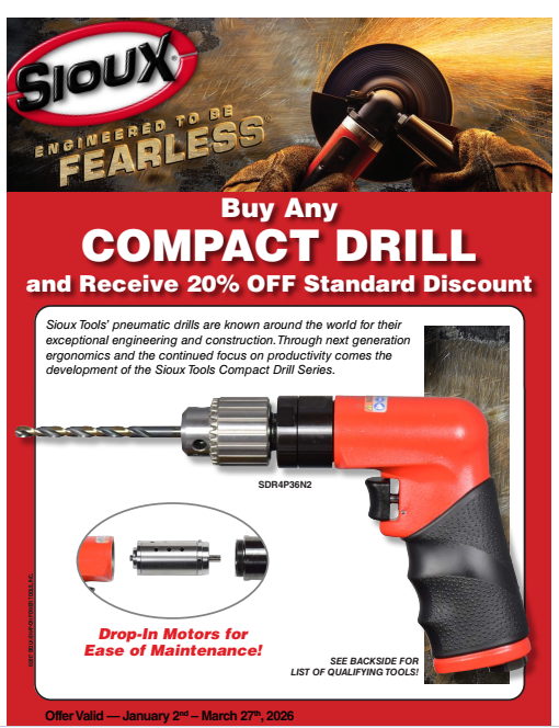 Sioux Q1 2026 Promo Flyer:  Compact Drills (expires 3/27/26)