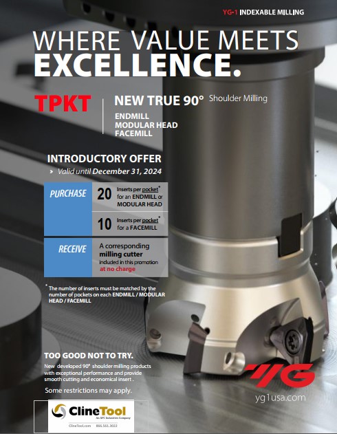 YG-1 Indexable Milling Promotion - expires 12/31/24