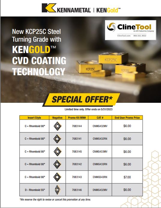 Kennametal KENGOLD Insert Promo (Authorized Locations only)